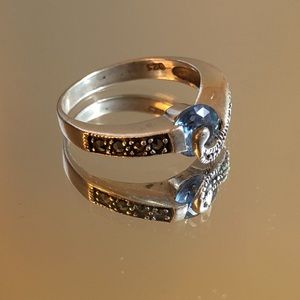 Vintage 925 sterling silver topaz marcasite ring